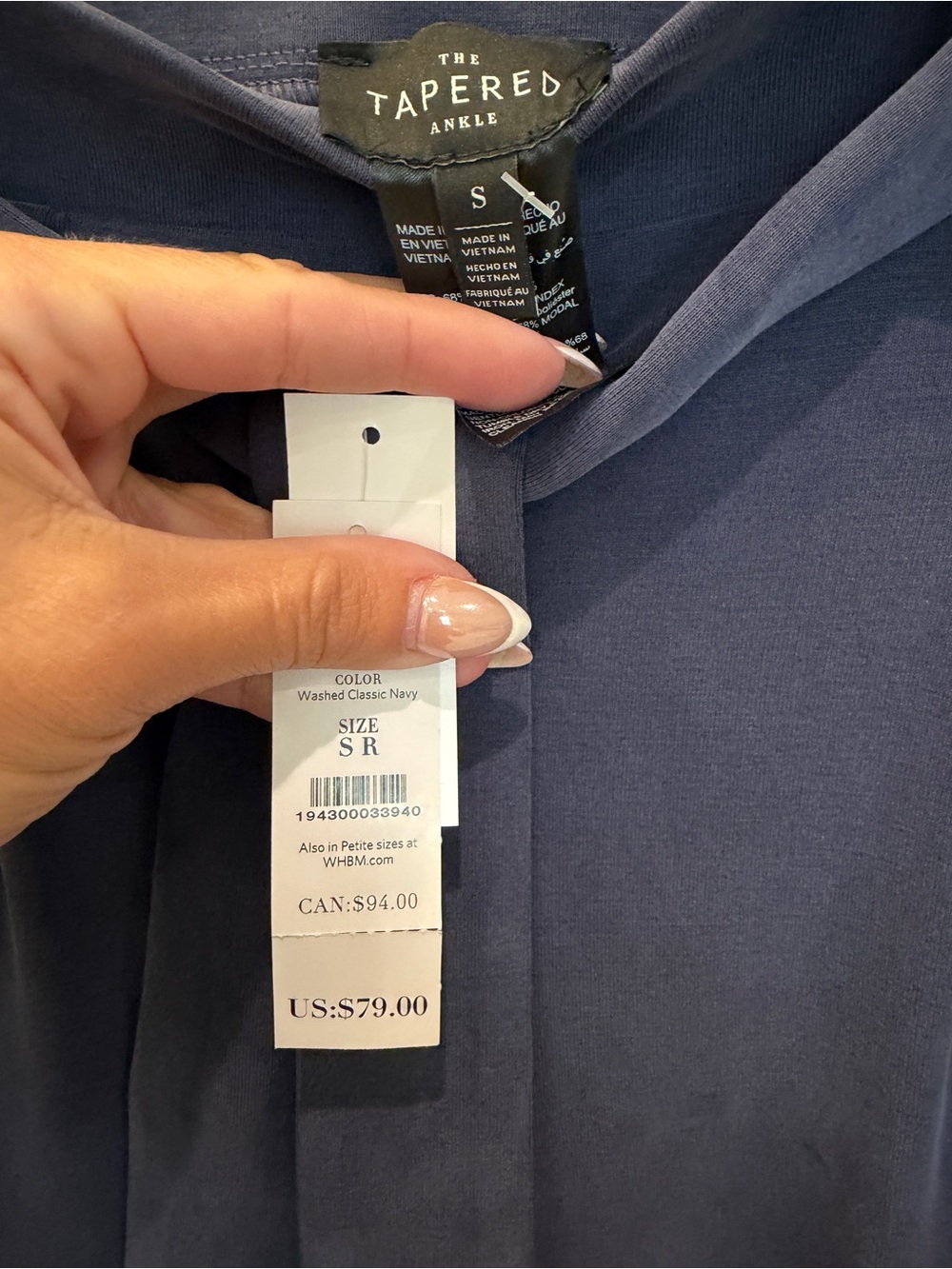 NWT WHBM High-Waist Navy Paperbag, Tapered Ankle Dress Pants with Self Tie Belt - Picture 3 of 3